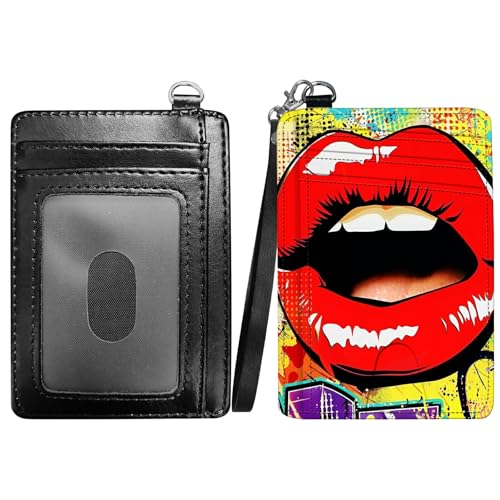 RWUTYTIUL Flame Dragon Slim Minimalist Wallet with Lanyard Strap, PU Leather Front Pocket Wallet RFID Blocking Credit Card Holder Card Cases with ID Window for Man Woman Boy Girl, Lippen von RWUTYTIUL
