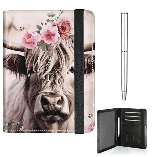 RWUTYTIUL Reisepass- und Impfkartenhalter, niedlicher Reisepasshalter, elastisches Band, Brieftasche, RFID-blockierend, PU-Leder, Kartenetui, Reisezubehör mit Stift, für Damen und Herren, Blumenkuh von RWUTYTIUL