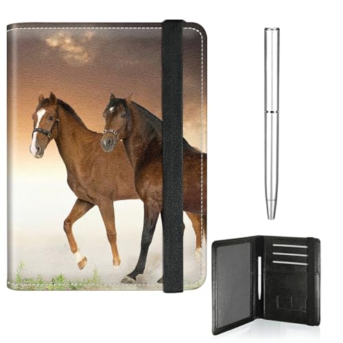 RWUTYTIUL Reisepass- und Impfkartenhalter, niedlicher Reisepasshalter, elastisches Band, Brieftasche, RFID-blockierend, PU-Leder, Kartenetui, Reisezubehör mit Stift, für Damen und Herren, Pferde von RWUTYTIUL