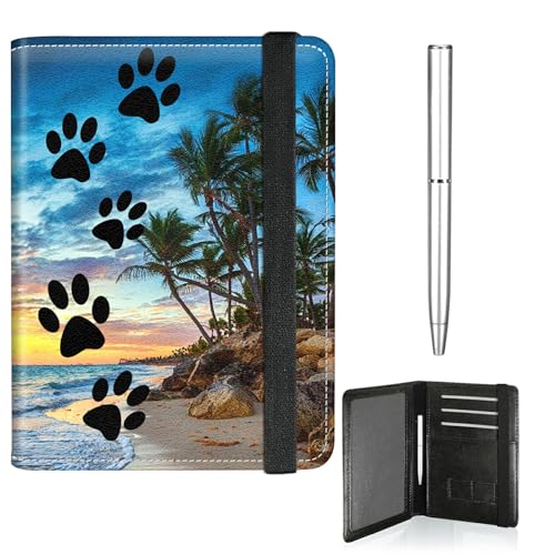 RWUTYTIUL Reisepass- und Impfkartenhalter, niedlicher Reisepasshalter, elastisches Band, Brieftasche, RFID-blockierend, PU-Leder, Kartenetui, Reisezubehör mit Stift, für Damen und Herren, Strandhund von RWUTYTIUL