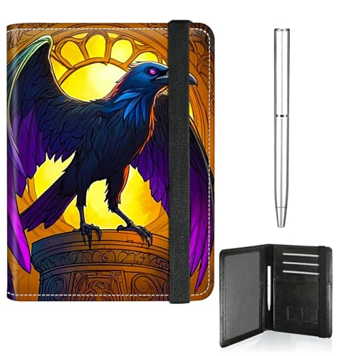 RWUTYTIUL Reisepasshülle für Reisen, Damen, Herren, Leder, Reisepass- und Impfkartenhalter, Kombi, Gummiband, Brieftasche, RFID-blockierend, Reisepasshalter, mit Stift, Adler mit violetten Flügeln von RWUTYTIUL