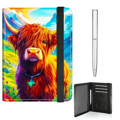 RWUTYTIUL Reisepasshülle für Reisen, Damen, Herren, Leder, Reisepass- und Impfkartenhalter, Kombi, Gummiband, Brieftasche, RFID-blockierend, Reisepasshalter, mit Stift, Berggelbe Kuh von RWUTYTIUL