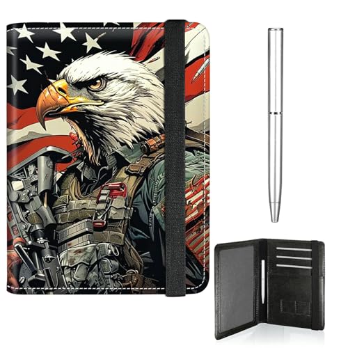 RWUTYTIUL Reisepasshülle für Reisen, Damen, Herren, Leder, Reisepass- und Impfkartenhalter, Kombi, Gummiband, Brieftasche, RFID-blockierend, Reisepasshalter, mit Stift, Fahne Adler von RWUTYTIUL