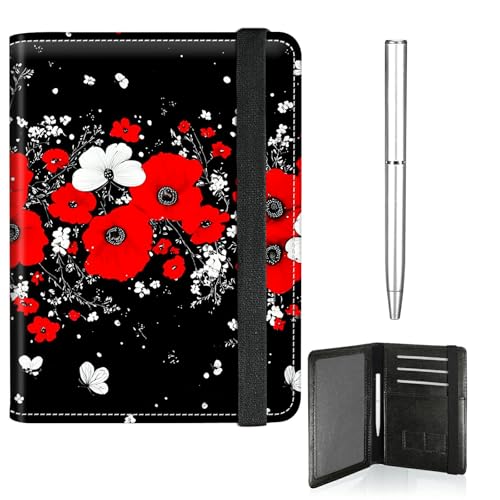 RWUTYTIUL Reisepasshülle mit Schmetterlingsmotiv für Reisen, Damen, Herren, Leder, Reisepass- und Impfkartenhalter, Kombi, Gummiband, Brieftasche, RFID-blockierend, Reisepässe, Buchhalter mit Stift von RWUTYTIUL