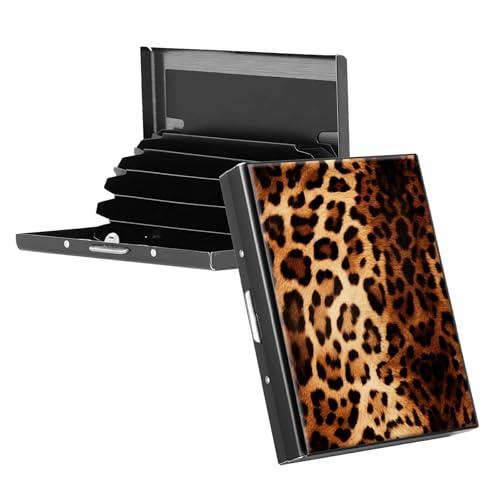 RWUTYTIUL Visitenkartenetui aus Metall für Damen und Herren, Aluminium, RFID-Kartenhalter, rechteckig, Kreditkartenetui für Kreditkarten, Ausweise, Reisebrieftasche, Kolibri, Leopardenmuster von RWUTYTIUL