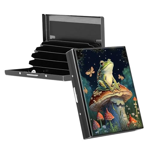 RWUTYTIUL Visitenkartenetui aus Metall für Damen und Herren, Aluminium, RFID-Kartenhalter, rechteckig, Kreditkartenetui für Kreditkarten, Ausweise, Reisebrieftasche, Zubehör, Kolibri-Blume, Pilzfrosch von RWUTYTIUL