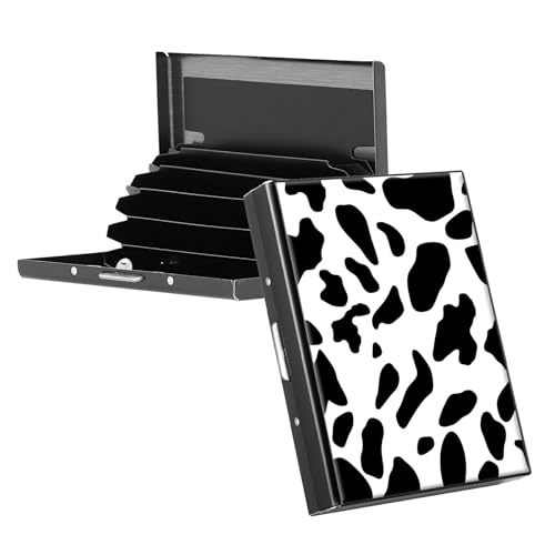 RWUTYTIUL Visitenkartenetui aus Metall für Damen und Herren, Aluminium, RFID-Kartenhalter, rechteckig, Kreditkartenetui für Kreditkarten, Ausweise, Reisebrieftasche, Zubehör, Kolibri-Blume, Kuhmuster von RWUTYTIUL