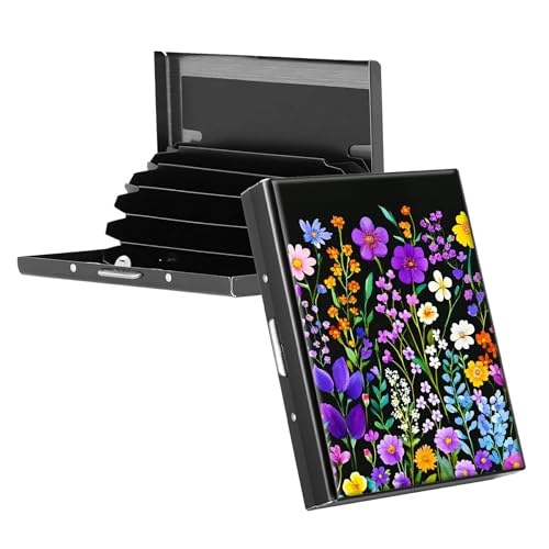 RWUTYTIUL Visitenkartenetui aus Metall für Damen und Herren, Aluminium, RFID-Kartenhalter, rechteckig, Kreditkartenetui für Kreditkarten, Ausweise, Reisebrieftasche, Zubehör, Kolibri-Blume, KBE-724 von RWUTYTIUL