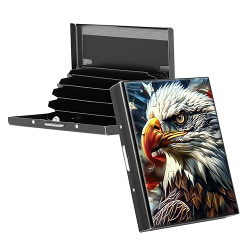 RWUTYTIUL Visitenkartenetui aus Metall für Damen und Herren, RFID-Kartenhalter, rechteckig, Kreditkartenetui für Kreditkarten, Ausweise, Reisebrieftasche, Zubehör, amerikanisches Hirsch, Adler von RWUTYTIUL
