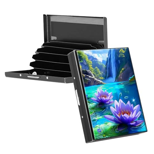 RWUTYTIUL Visitenkartenhalter aus Metall für Damen und Herren, Aluminium, RFID-Kartenhalter, rechteckig, Kreditkartenetui für Kreditkarten, Ausweise, Reisebrieftasche, Zubehör, amerikanische Flagge von RWUTYTIUL