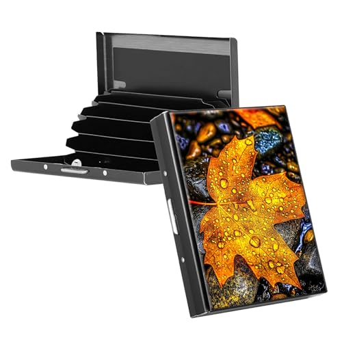 RWUTYTIUL Visitenkartenhalter für Geldbörse, schlankes Aluminium, RFID-Tasche, Metall, rechteckig, Tarjetero-Etui für Kreditkarten, Ausweise, Reisezubehör, Damen und Herren, gelbes Ahornblatt von RWUTYTIUL