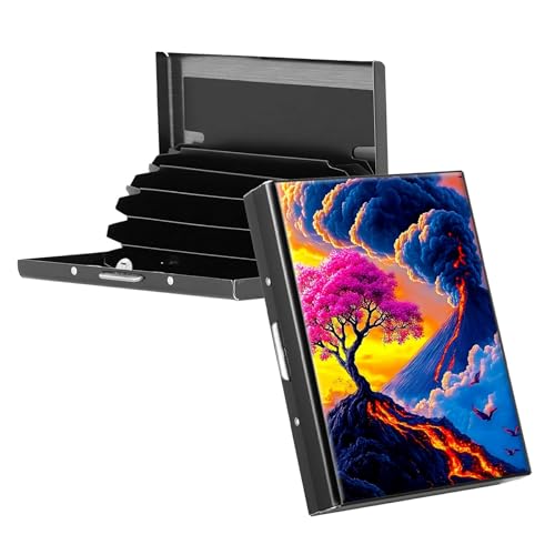 RWUTYTIUL Visitenkartenhalter für Geldbörse, schlankes Aluminium, RFID-Tasche, Metall, rechteckig, Tarjetero-Etui für Kreditkarten, Ausweise, Reisezubehör, Damen und Herren, lila Drache, KBE-827 von RWUTYTIUL