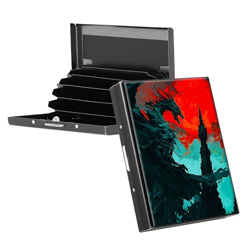 RWUTYTIUL Visitenkartenhalter für Geldbörse, schlankes Aluminium, RFID-Tasche, Metall, rechteckig, Tarjetero-Etui für Kreditkarten, Ausweise, Reisezubehör, Damen und Herren, lila Drache, KBE-845 von RWUTYTIUL