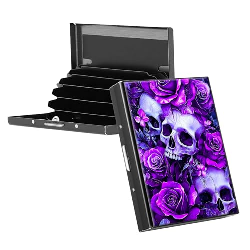 RWUTYTIUL Visitenkartenhalter für Geldbörse, schlankes Aluminium, RFID-Tasche, Metallgeldbörse, rechteckig, Tarjetero-Etui für Kreditkarten, Ausweise, Reisezubehör, Damen und Herren, lila Flaming von RWUTYTIUL