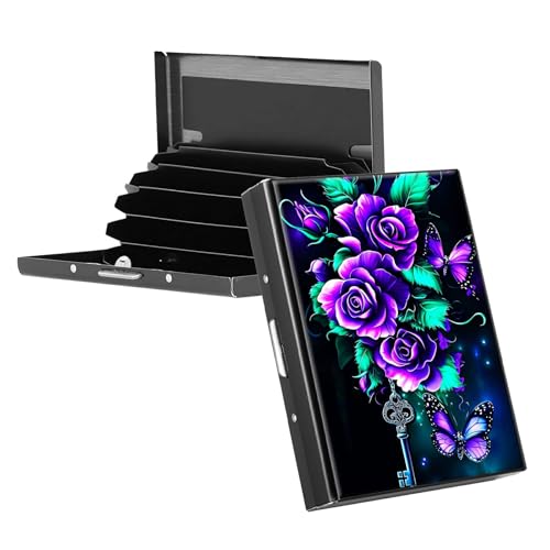 RWUTYTIUL Visitenkartenhalter für Geldbörse, schlankes Aluminium, RFID-Tasche, Metallgeldbörse, rechteckig, Tarjetero-Etui für Kreditkarten, Ausweise, Reisezubehör, Damen und Herren, lila Flaming von RWUTYTIUL