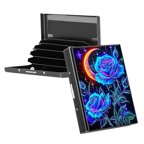 RWUTYTIUL Visitenkartenhalter für Geldbörse, schlankes Aluminium, RFID-Tasche, Metallgeldbörse, rechteckig, Tarjetero-Etui für Kreditkarten, Ausweise, Reisezubehör, Damen und Herren, lila Flaming von RWUTYTIUL