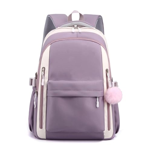 Contrast Rucksack Belastung Linderung Girls School Tasche Zwei-Wege Reißverschluss Schulter-Rucksack Großer Aufbewahrungs-Einkaufsrucksack Lila von RWXCOW