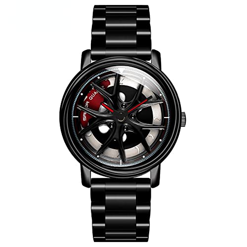 RWXCOW Herren Uhr Automatik Wasserdicht Herrenuhr Hohl Quarzuhr Motorsport Herren Armbanduhr Titan Edelstahl/Lederarmband Uhren Herren (A-Schwarz) von RWXCOW