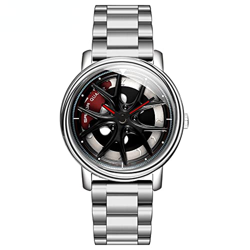 RWXCOW Herren Uhr Automatik Wasserdicht Herrenuhr Hohl Quarzuhr Motorsport Herren Armbanduhr Titan Edelstahl/Lederarmband Uhren Herren (A-Silber-) von RWXCOW