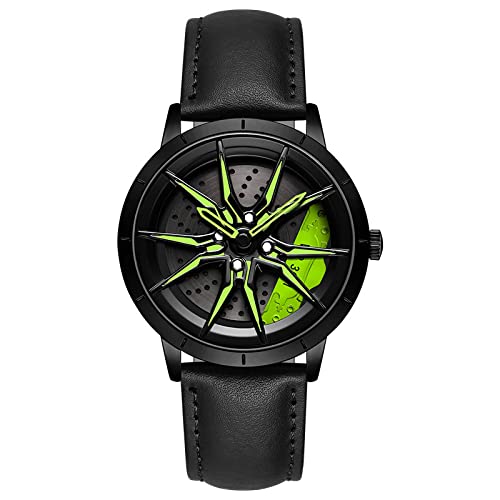 RWXCOW Herren Uhr Automatik Wasserdicht Herrenuhr Hohl Quarzuhr Motorsport Herren Armbanduhr Titan Edelstahl/Lederarmband Uhren Herren (C-Lederriemenschwarz+grün) von RWXCOW