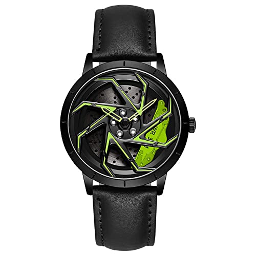 RWXCOW Herren Uhr Automatik Wasserdicht Herrenuhr Hohl Quarzuhr Motorsport Herren Armbanduhr Titan Edelstahl/Lederarmband Uhren Herren (D-LederriemenSchwarz+grün) von RWXCOW