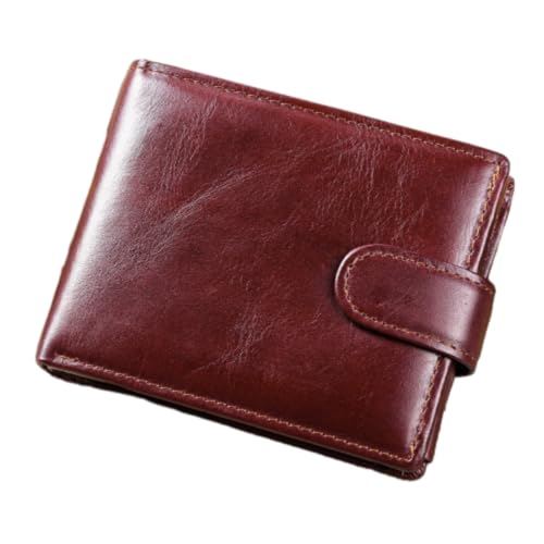 Leder Geldbörse für Herren Geldklammer Multifunktionale Kopfschicht Rindsleder Portmonee klein Männer Brieftasche Herren Premium Sense Vintage Rindsleder Kurze Portemonnaie mit RFID-Schutz Rot von RWXCOW