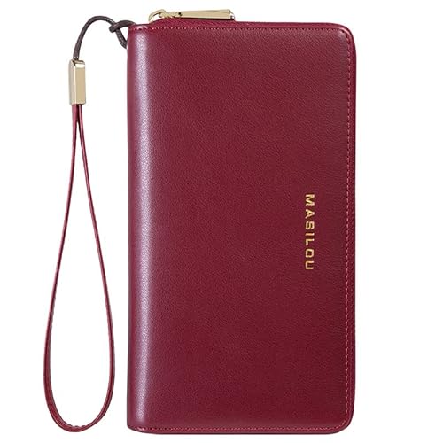 RWXCOW Erdbeerblase moodlily Leder Multifunktionale Lange Geldbörse Damen mit großer Kapazität (Weinrot) von RWXCOW