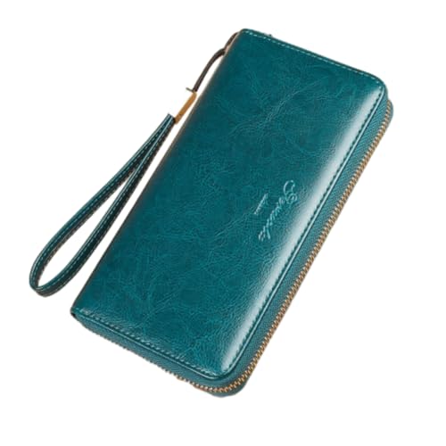 RWXCOW Groß GeldböRsen Damen Weich Leder Portemonnaie Elegant mit ReißVerschluss und MüNzgeldböRse Viele Kartenpositionen GroßE KapazitäT RFID Blau von RWXCOW