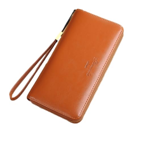 RWXCOW Groß GeldböRsen Damen Weich Leder Portemonnaie Elegant mit ReißVerschluss und MüNzgeldböRse Viele Kartenpositionen GroßE KapazitäT RFID Braun von RWXCOW