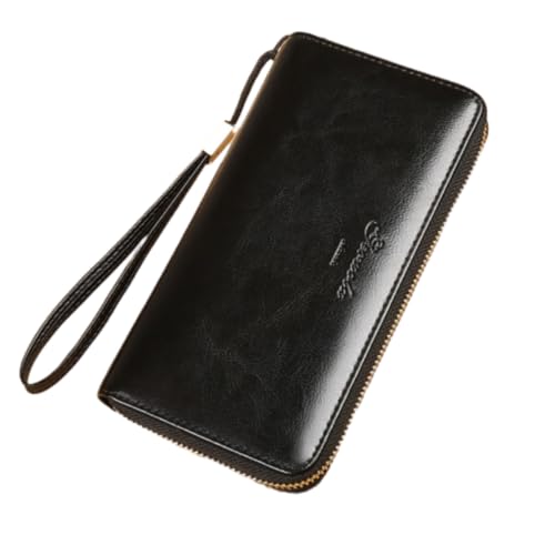 RWXCOW Groß GeldböRsen Damen Weich Leder Portemonnaie Elegant mit ReißVerschluss und MüNzgeldböRse Viele Kartenpositionen GroßE KapazitäT RFID Schwarz von RWXCOW