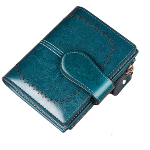 RWXCOW Neue Leder Damen Klein Geldbörse Frauen Kurze Große Kapazität Damen Portemonnaie Geldbörsen RFID-Schutz Multifunktionale Münze Geldbeutel Leder Damen Geldbörse Blau von RWXCOW