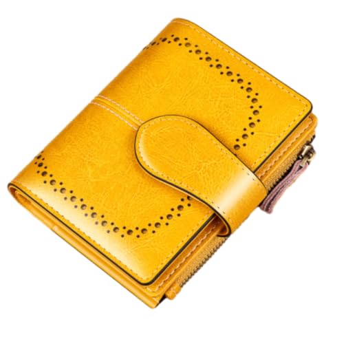 RWXCOW Neue Leder Damen Klein Geldbörse Frauen Kurze Große Kapazität Damen Portemonnaie Geldbörsen RFID-Schutz Multifunktionale Münze Geldbeutel Leder Damen Geldbörse Gelb von RWXCOW
