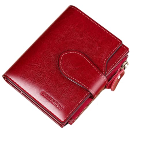 RWXCOW Neue Leder Damen Klein Geldbörse Frauen Kurze Große Kapazität Portemonnaie Geldbörsen RFID-Schutz Multifunktionale Münze Geldbeutel Leder Rot-StyleB von RWXCOW