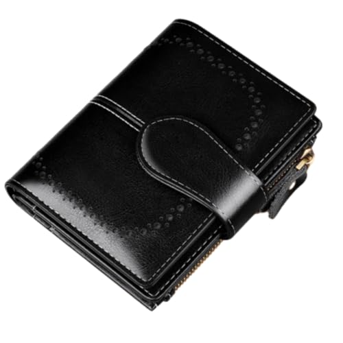 RWXCOW Neue Leder Damen Klein Geldbörse Frauen Kurze Große Kapazität Portemonnaie Geldbörsen RFID-Schutz Multifunktionale Münze Geldbeutel Leder Schwarz von RWXCOW