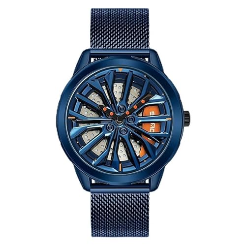 RWXCOW Uhren Herren Kreatives Drehbares Zifferblatt Analog Quarz Herrenuhren 30M Wasserdicht Armbanduhr Lässig Business Uhren Geschenk Kreatives BlauMesh-Band von RWXCOW