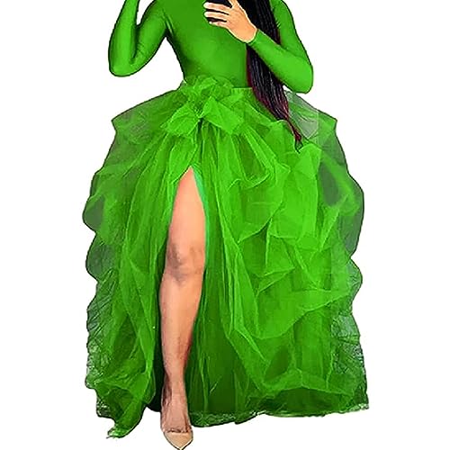 RWYBEYW Damen Tüll Tutu Rock Hohe Taille Bodenlangen Rock Split Layered Puffy Rock Abend Party Maxi Langer Rock, grün, Einheitsgröße von RWYBEYW