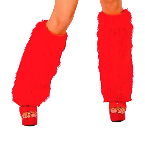 RWYBEYW Flauschige Damen-Beinstulpen aus Kunstfell, Winter, pelzig, lange Stiefel, Manschetten, Bezüge, Urlaub, Festival, Party-Zubehör, Rot, Einheitsgröße, rot, One size von RWYBEYW