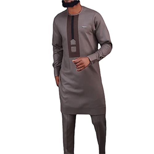 RXEARS Männer Afrikanisch Langarm Kurta 2 Stück Set Dashiki Hemd + Hose Outfit Kleid Anzug Traditionelle Trainingsanzug von RXEARS