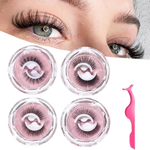 RXKFIGX 4 Paar Selbstklebende Wimpern Wiederverwendbare Selbstklebende Wimpern No Glue or Eyeliner Required 3D Natural Look Einfach zu Tragen Wasserdicht Falsche Wimpern für das tägliche Make-up von RXKFIGX