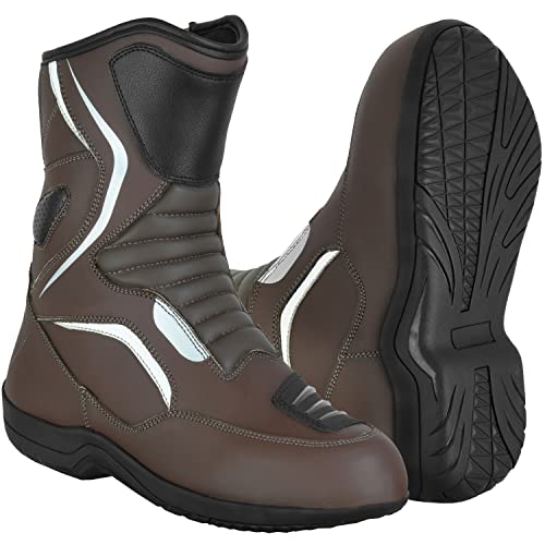 RXL Motorradstiefel aus echtem Leder, wasserdicht, Motorradschuhe, gepanzert, Rennen, Reiten, Tourenstiefel, Biker, lange Schuhe, Schwarz , 39 EU von RXL