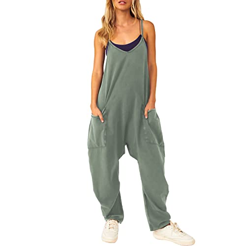 RXLLDOLY Jumpsuit Damen Sommer Lässige, Overall Damen Strampler Playsuit Latzhose, Hose Baggy Oversize mit Große Taschen, Ärmellose V-Ausschnitt Damen Arbeitshose Trägerhose Einteiliger Lässig von RXLLDOLY