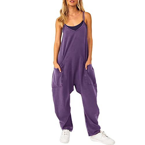 RXLLDOLY Jumpsuit Damen Sommer Lässige, Overall Damen Strampler Playsuit Latzhose, Hose Baggy Oversize mit Große Taschen, Ärmellose V-Ausschnitt Damen Arbeitshose Trägerhose Einteiliger Lässig von RXLLDOLY