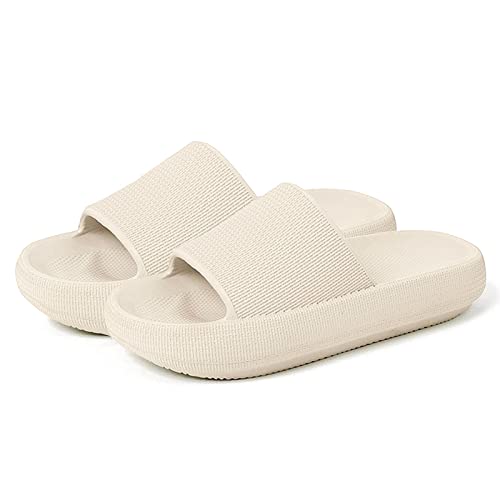 RXLLDOLY Badeschuhe Unisex-45mm Dicke Sohle Badelatschen Damen, Unisex Hausschuhe Schlappen, rutschfest Weich Schnell Trocknend Badeschlappen Cozy Slides Indoors Outdoors, Beige, 35/36EU von RXLLDOLY