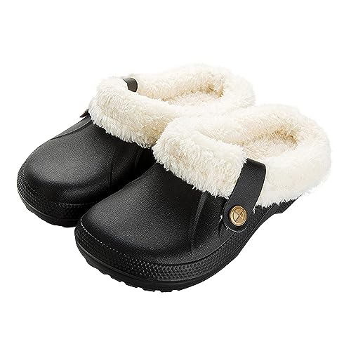 RXLLDOLY Winter Clogs Gefüttert Damen Herren, Warme Hausschuhe Wasserdicht Pantoffeln Plüsch Slider, Unisex Paare Weiche Bequeme rutschfeste Outdoor Winterschuhe Gartenschuhe von RXLLDOLY