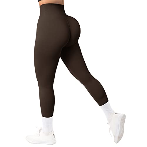 RXRXCOCO Damen Blickdicht Nahtlose Leggings Lang Figurbetonte High Waisted Bauchweg Sports Laufhose Gym Leggings Dunkler Kaffee（M） von RXRXCOCO