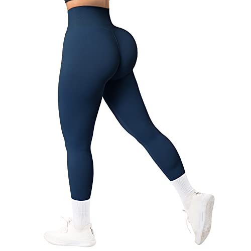 RXRXCOCO Damen Blickdicht Nahtlose Leggings Lang Figurbetonte High Waisted Bauchweg Sports Laufhose Gym Leggings Seeblau（M） von RXRXCOCO