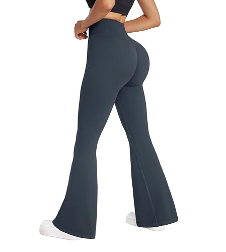 RXRXCOCO Damen High Waist Schlaghose Yoga Hose Flared Leggings Bootcut Hose Push Up Scrunch Booty Lang Sporthose Laufhose Blau M von RXRXCOCO