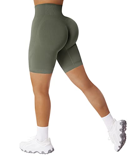 RXRXCOCO Damen Scrunch Butt High Waisted Push Up Kurze Sporthose Nahtlos Booty Gym Sport Shorts Laufhose Radlerhose #1 Armeegrün Size L von RXRXCOCO