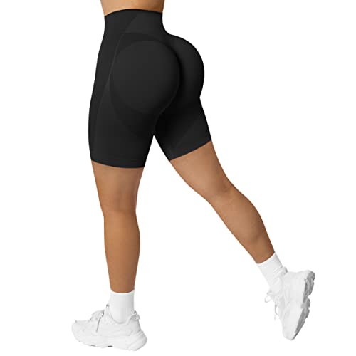 RXRXCOCO Damen Scrunch Butt High Waisted Push Up Kurze Sporthose Nahtlos Booty Gym Sport Shorts Laufhose Radlerhose #2 Schwarz Size L von RXRXCOCO