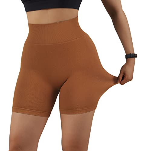 RXRXCOCO Damen Scrunch Butt High Waisted Push Up Kurze Sporthose Nahtlos Booty Gym Sport Shorts Laufhose Radlerhose Braun Size S von RXRXCOCO